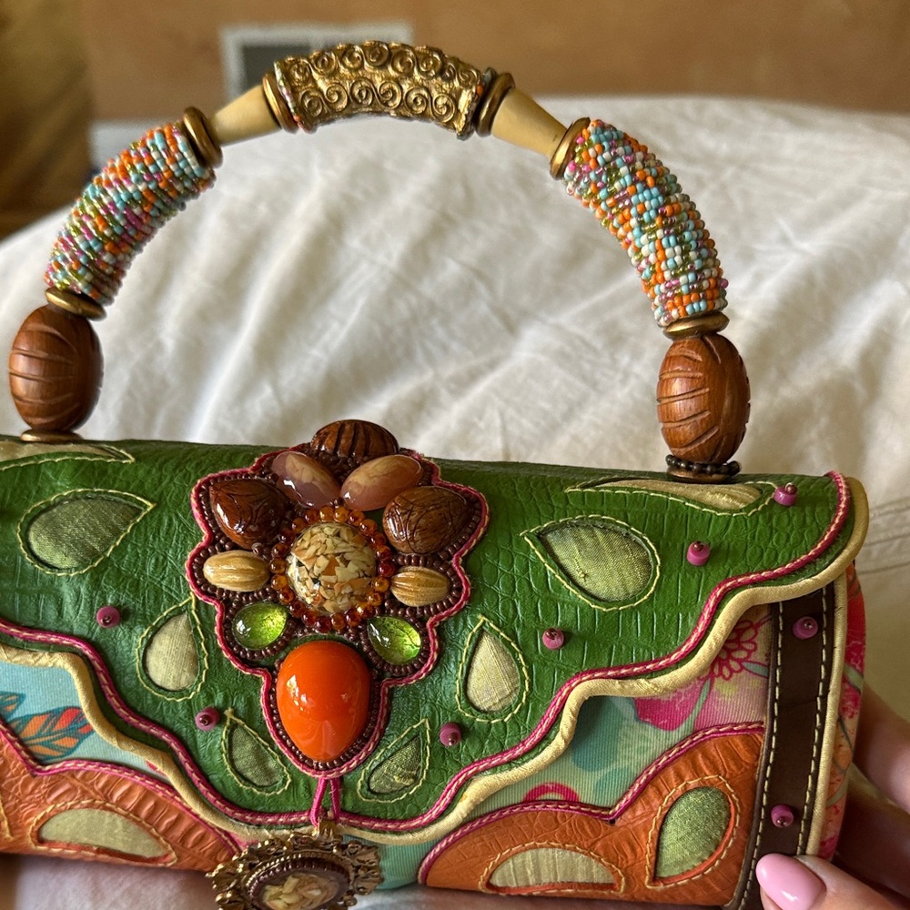 Mary Frances Green and Orange Beaded Clutch